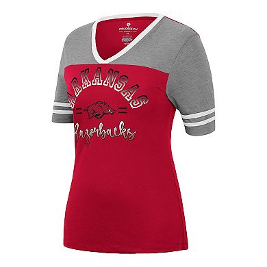 Women's Colosseum Cardinal/Heathered Gray Arkansas Razorbacks There You Are V-Neck T-Shirt
