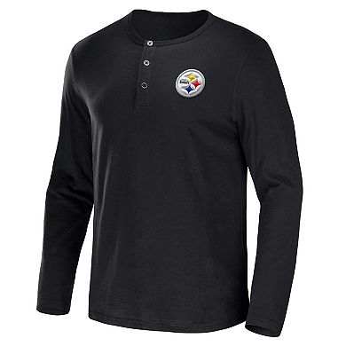 Men's NFL x Darius Rucker Collection by Fanatics Black Pittsburgh Steelers Slub Jersey Henley Long Sleeve T-Shirt