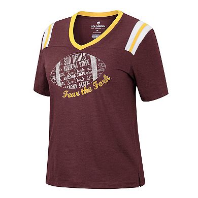 Women's Colosseum Heathered Maroon Arizona State Sun Devils 15 Min Early Football V-Neck T-Shirt