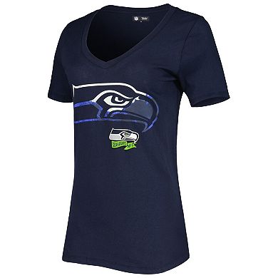 Women's New Era College Navy Seattle Seahawks Ink Dye Sideline V-Neck T-Shirt