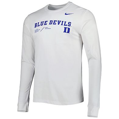 Men's Nike White Duke Blue Devils Team Practice Performance Long Sleeve T-Shirt