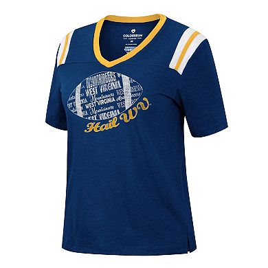 Women's Colosseum Heathered Navy West Virginia Mountaineers 15 Min Early Football V-Neck T-Shirt