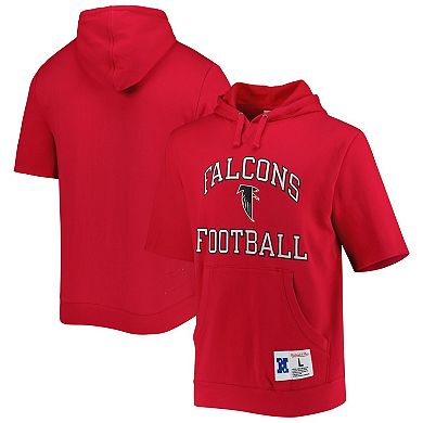Men's Mitchell & Ness Scarlet Atlanta Falcons Washed Short Sleeve Pullover Hoodie