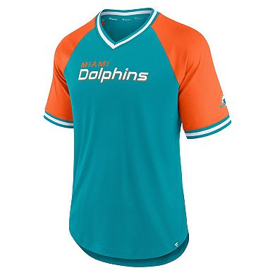 Men's Fanatics Branded Aqua/Orange Miami Dolphins Second Wind Raglan V-Neck T-Shirt