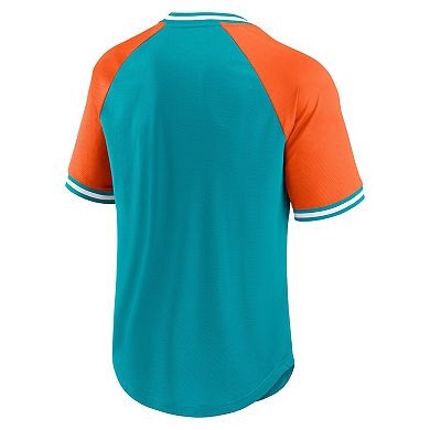 Men's Fanatics Branded Aqua/Orange Miami Dolphins Second Wind Raglan V-Neck T-Shirt