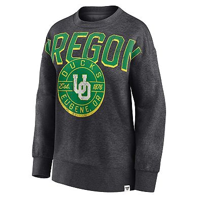 Women's Fanatics Branded Heathered Charcoal Oregon Ducks Jump Distribution Pullover Sweatshirt