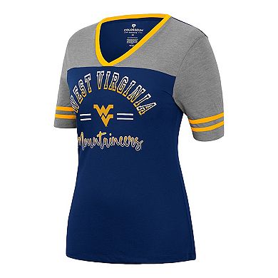 Women's Colosseum Navy/Heathered Gray West Virginia Mountaineers There You Are V-Neck T-Shirt