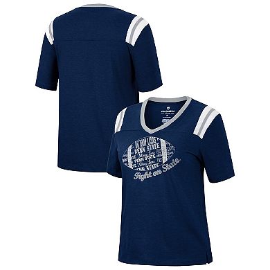 Women's Colosseum Heathered Navy Penn State Nittany Lions 15 Min Early Football V-Neck T-Shirt