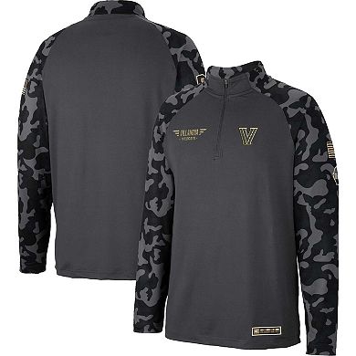 Men's Colosseum Charcoal Villanova Wildcats OHT Military Appreciation Long Range Raglan Quarter-Zip Jacket