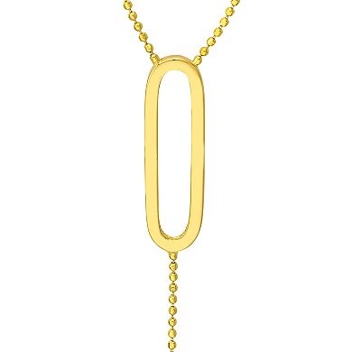 14k Gold Textured Bead Lariat Necklace with Paper Clip Elements
