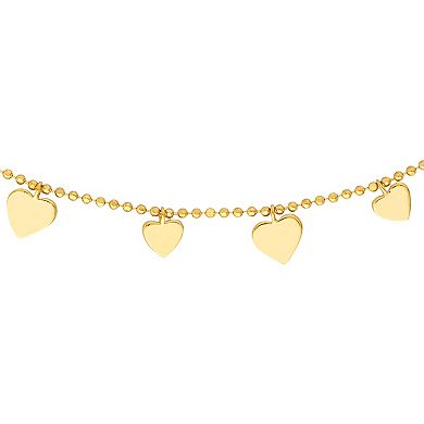 14k Gold Dangle Heart Charm Adjustable Necklace