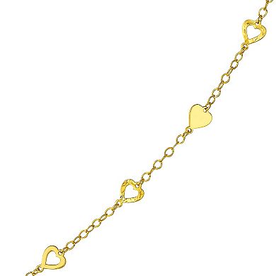 14k Gold Mixed Heart Adjustable Station Necklace