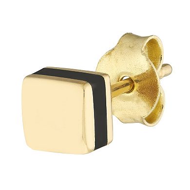 Color Romance 14k Gold 5 mm Black Enamel Square Stud Earrings