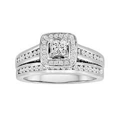 Princess-Cut IGI Certified Diamond Engagement Ring Set in 14k White Gold (1 ct. T.W.) by