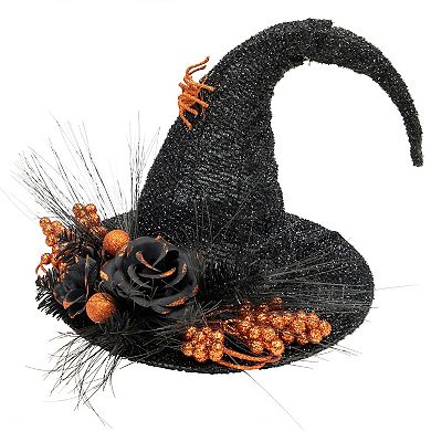 Northlight Black Tinsel Witch's Hat & Orange Glittered Roses Halloween Floor Decor