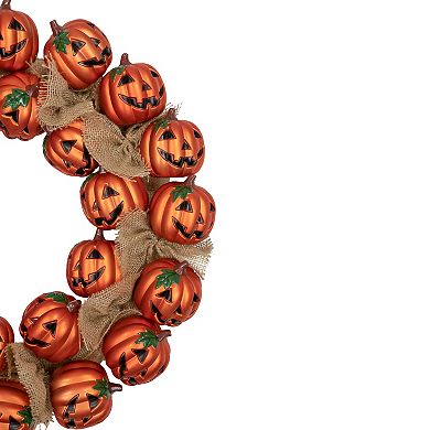 Northlight Jack-O-Lantern & Burlap Ribbon Halloween Wreath