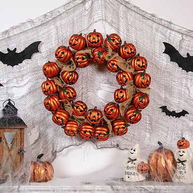 Northlight Jack-O-Lantern & Burlap Ribbon Halloween Wreath