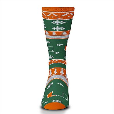 For Bare Feet Miami Hurricanes Holiday Pattern Crew Socks