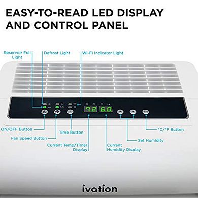 Ivation 4,500 Sq Ft Smart Wi-Fi  2.25 Gal Energy Star Dehumidifier With Hose Connector