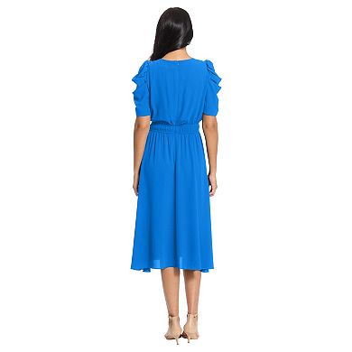 Women's London Times Smocked Puff-Sleeve Midi Dress