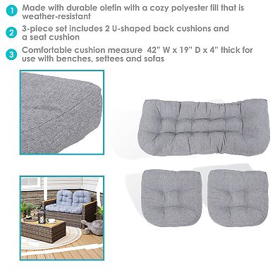 Sunnydaze Indoor/Outdoor Olefin 3-Piece Tufted Settee Cushion Set - Gray