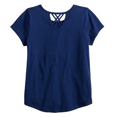 Girls 6-20 SO® Crisscross Back Graphic Tee in Regular & Plus Size