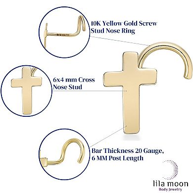 Lila Moon 10k Gold Curved Cross Nose Ring Stud