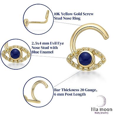 Lila Moon 10k Gold Enamel Curved Evil Eye Nose Ring