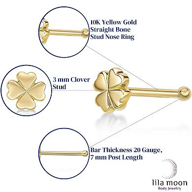 Lila Moon 10k Gold Four Leaf Clover Nose Ring Stud