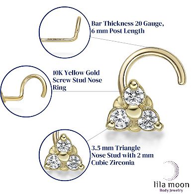 Lila Moon 10k Gold Cubic Zirconia Curved Triangle Nose Ring Stud