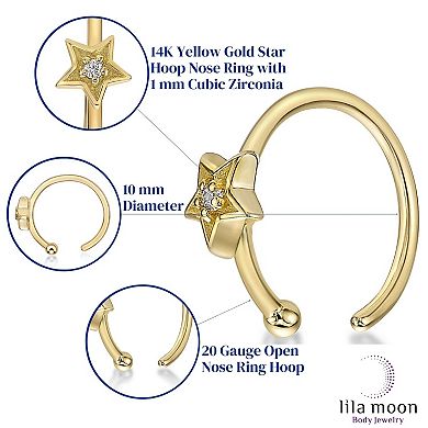 Lila Moon 14k Gold Cubic Zirconia Star Open Nose Ring
