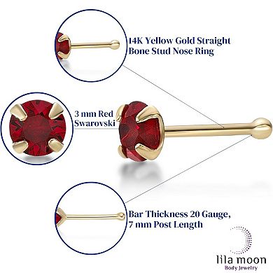Lila Moon 14k Gold 3 mm Red Crystal Nose Ring Stud