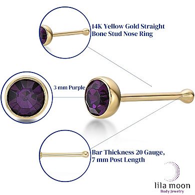 Lila Moon 14k Gold 3 mm Purple Crystal Nose Ring Stud