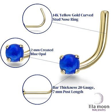 Lila Moon 14k Gold Lab-Created Blue Opal Curved Nose Ring Stud