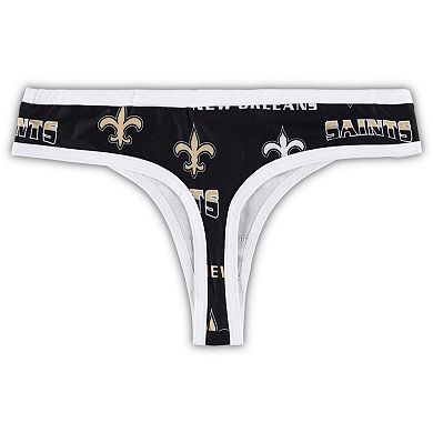 Women's Concepts Sport Black/White New Orleans Saints Breakthrough Knit Thong