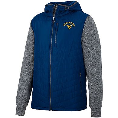 Men's Colosseum Navy West Virginia Mountaineers Course Herringbone Full-Zip Hoodie