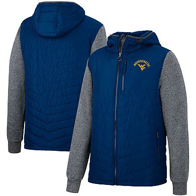 Men's Colosseum Navy West Virginia Mountaineers Course Herringbone Full-Zip Hoodie