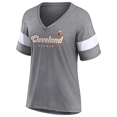Women's Fanatics Branded Heathered Gray Cleveland Browns Give It All Half-Sleeve V-Neck T-Shirt