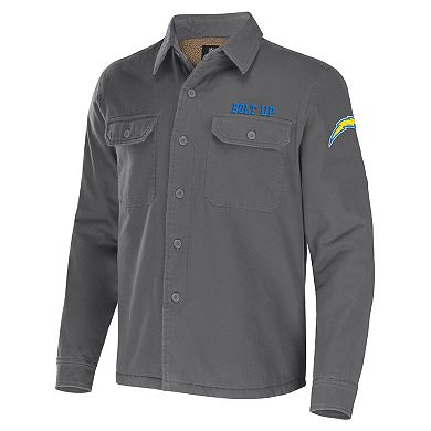 Men's NFL x Darius Rucker Collection by Fanatics Gray Los Angeles Chargers Canvas Button-Up Shirt Jacket
