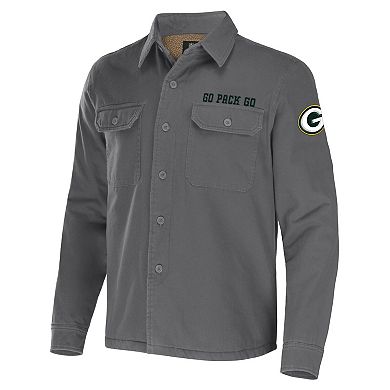 Men's NFL x Darius Rucker Collection by Fanatics Gray Green Bay Packers Canvas Button-Up Shirt Jacket