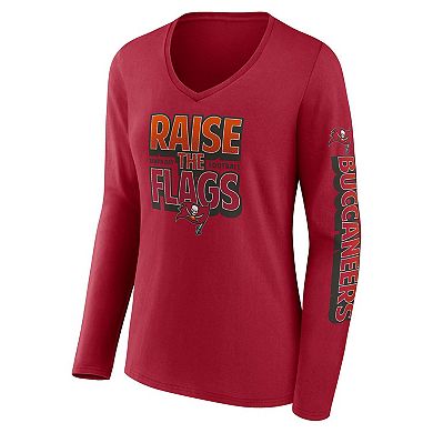 Women's Fanatics Branded Red Tampa Bay Buccaneers Hometown Sweep Long Sleeve V-Neck T-Shirt