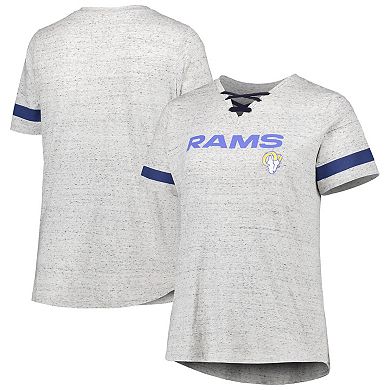 Women's Heather Gray Los Angeles Rams Plus Size Lace-Up V-Neck T-Shirt