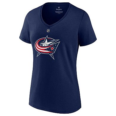 Women's Fanatics Branded Johnny Gaudreau Navy Columbus Blue Jackets Authentic Stack Name & Number V-Neck T-Shirt