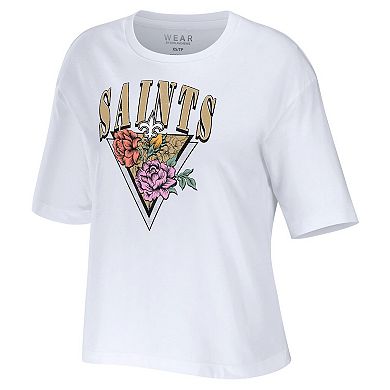 Women's WEAR by Erin Andrews White New Orleans Saints Boxy Floral Cropped T-Shirt