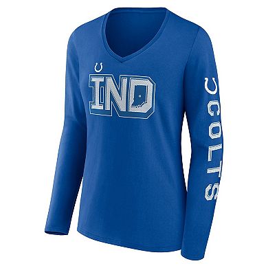 Women's Fanatics Branded Royal Indianapolis Colts Hometown Sweep Long Sleeve V-Neck T-Shirt