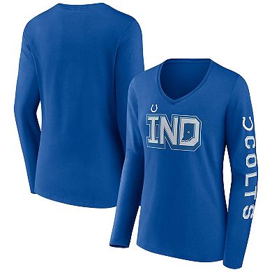 Women's Fanatics Branded Royal Indianapolis Colts Hometown Sweep Long Sleeve V-Neck T-Shirt