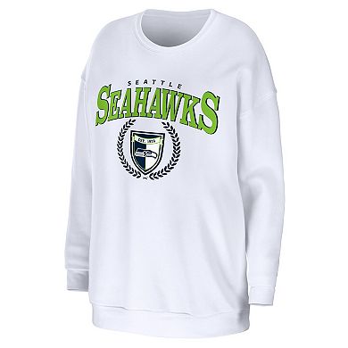 Women's WEAR by Erin Andrews White Seattle Seahawks Oversized Pullover Sweatshirt