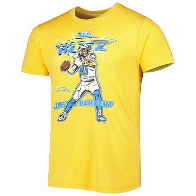 Men's Homage Justin Herbert Heathered Gold Los Angeles Chargers NFL Blitz Player Tri-Blend T-Shirt