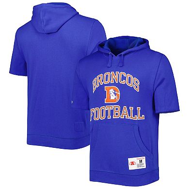 Men's Mitchell & Ness Royal Denver Broncos Washed Short Sleeve Pullover Hoodie