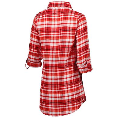 Women's Concepts Sport Red Tampa Bay Buccaneers Mainstay Plaid Full-Button Long Sleeve Nightshirt